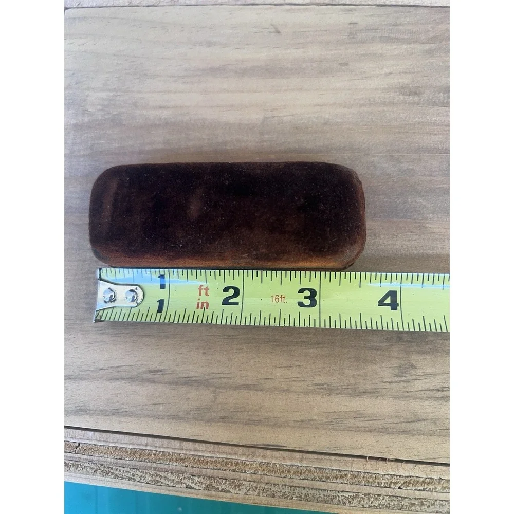 VTG Brown Velvet Stick Pin Presentation Box Jewelry Case MOP Push Button